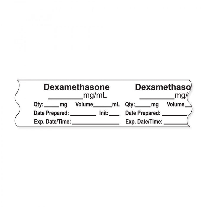 Anesthesia Tape, With Experation Date, Time, And Initial, Removable, "Dexamethasone Mg/Ml", 1" Core, 3/4" X 500", White, 333 Imprints, 500 Inches Per Roll