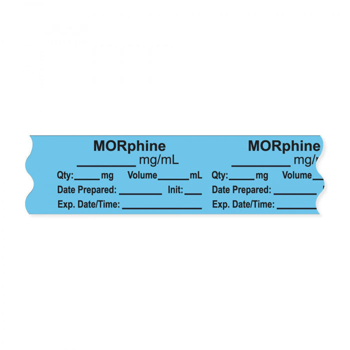 Anesthesia Tape, With Experation Date, Time, And Initial, Removable, "Morphine Mg/Ml", 1" Core, 3/4" X 500", Blue, 333 Imprints, 500 Inches Per Roll