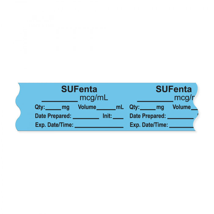 Anesthesia Tape, With Experation Date, Time, And Initial, Removable, "Sufenta Mcg/Ml", 1" Core, 3/4" X 500", Blue, 333 Imprints, 500 Inches Per Roll