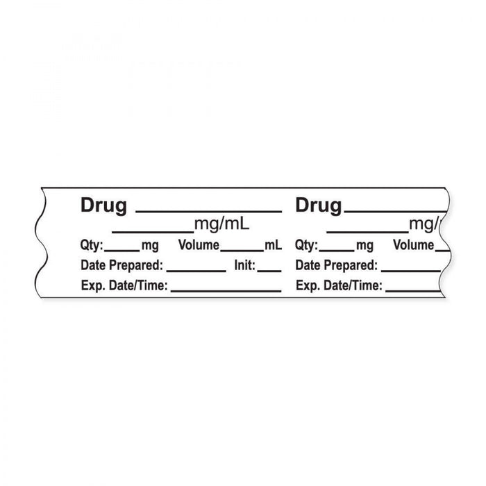 Anesthesia Tape, With Experation Date, Time, And Initial, Removable, "Drug___ Mg/Ml", 1" Core, 3/4" X 500", White, 333 Imprints, 500 Inches Per Roll