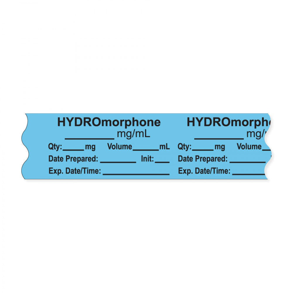 Anesthesia Tape, With Experation Date, Time, And Initial, Removable, "Hydromorphone Mg/Ml", 1" Core, 3/4" X 500", Blue, 333 Imprints, 500 Inches Per Roll