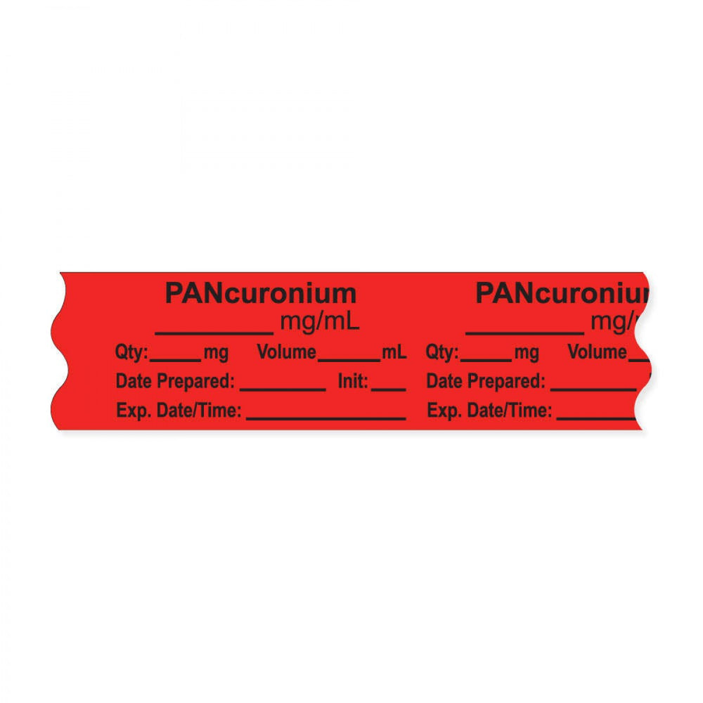 Anesthesia Tape, With Experation Date, Time, And Initial, Removable, "Pancuronium Mg/Ml", 1" Core, 3/4" X 500", Fl. Red, 333 Imprints, 500 Inches Per Roll