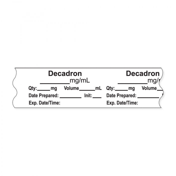 Anesthesia Tape, With Experation Date, Time, And Initial, Removable, "Decadron Mg/Ml", 1" Core, 3/4" X 500", White, 333 Imprints, 500 Inches Per Roll