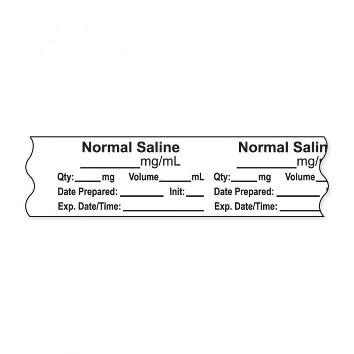 Anesthesia Tape, With Experation Date, Time, And Initial, Removable, "Normal Saline Mg/Ml", 1" Core, 3/4" X 500", White, 333 Imprints, 500 Inches Per Roll