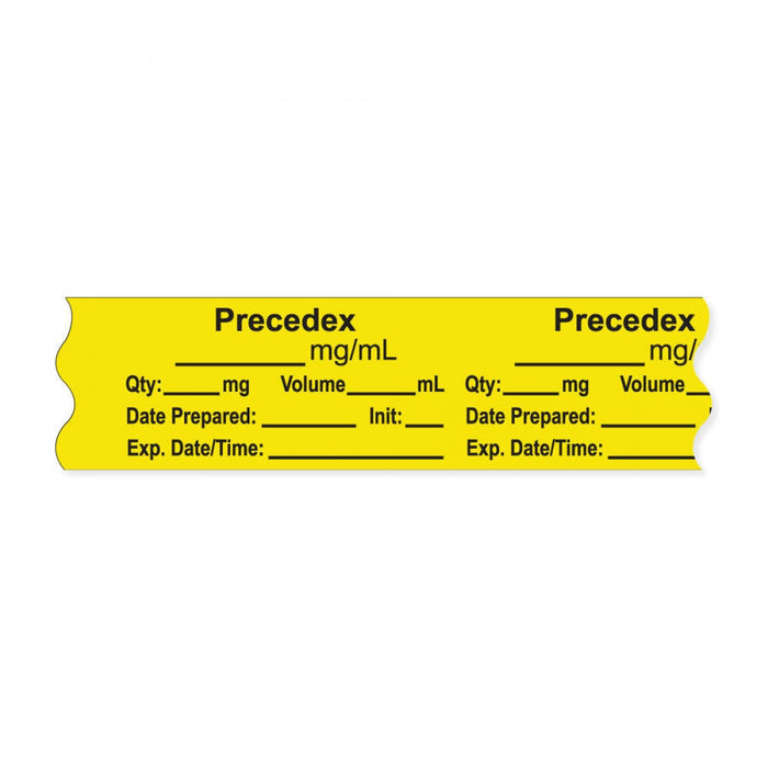 Anesthesia Tape, With Experation Date, Time, And Initial, Removable, "Precedex Mg/Ml", 1" Core, 3/4" X 500", Yellow, 333 Imprints, 500 Inches Per Roll