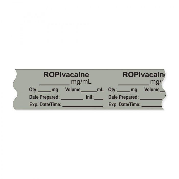 Anesthesia Tape, With Experation Date, Time, And Initial, Removable, "Ropivacaine Mg/Ml", 1" Core, 3/4" X 500", Gray, 333 Imprints, 500 Inches Per Roll