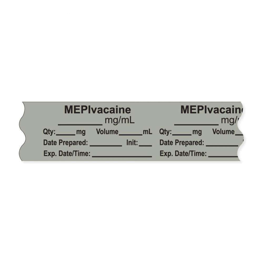 Anesthesia Tape, With Experation Date, Time, And Initial, Removable, "Mepivacaine Mg/Ml", 1" Core, 3/4" X 500", Gray, 333 Imprints, 500 Inches Per Roll