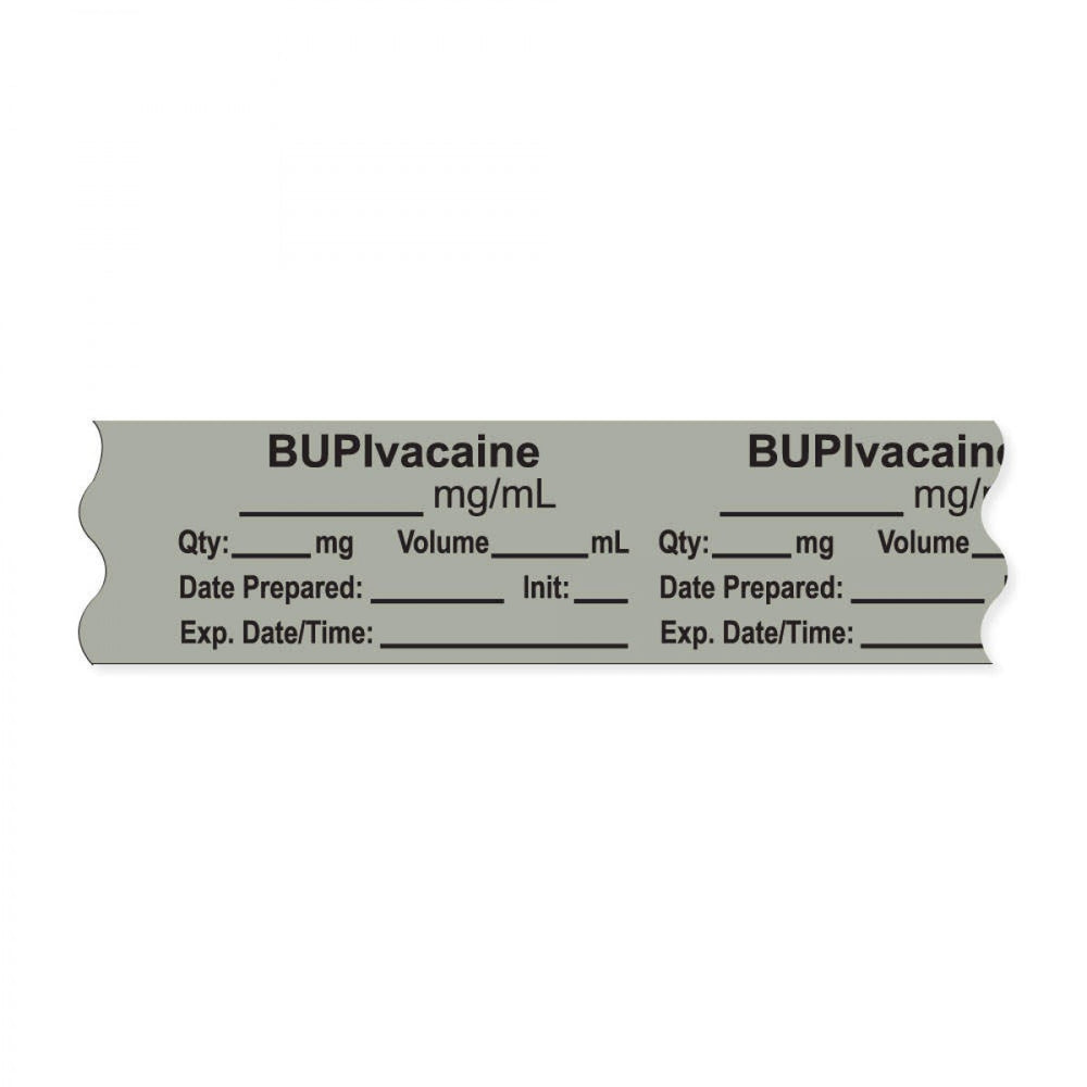 Anesthesia Tape, With Experation Date, Time, And Initial, Removable, "Bupivacaine Mg/Ml", 1" Core, 3/4" X 500", Gray, 333 Imprints, 500 Inches Per Roll