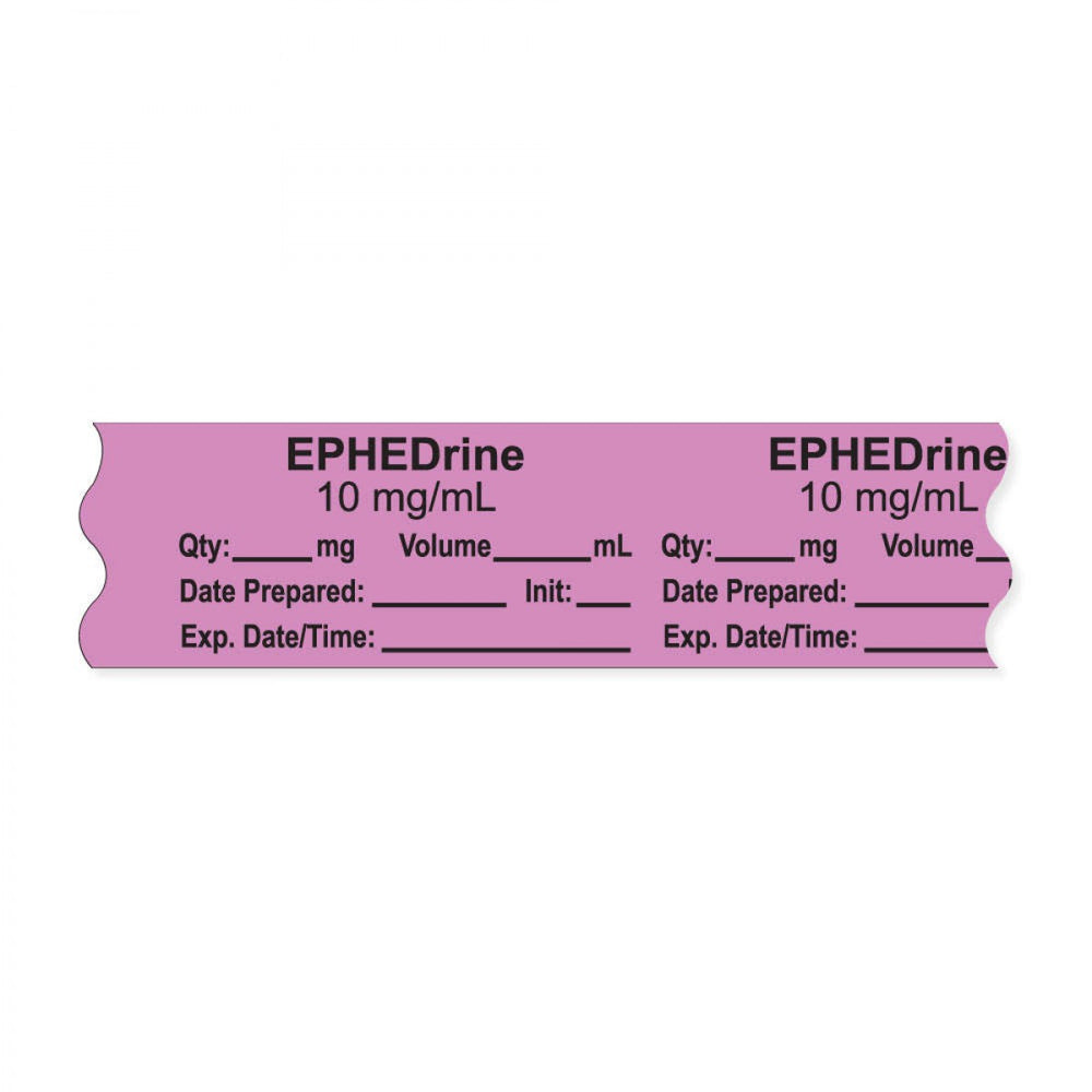 Anesthesia Tape, With Experation Date, Time, And Initial, Removable, "Ephedrine 10 Mg/Ml", 1" Core, 3/4" X 500", Violet, 333 Imprints, 500 Inches Per Roll