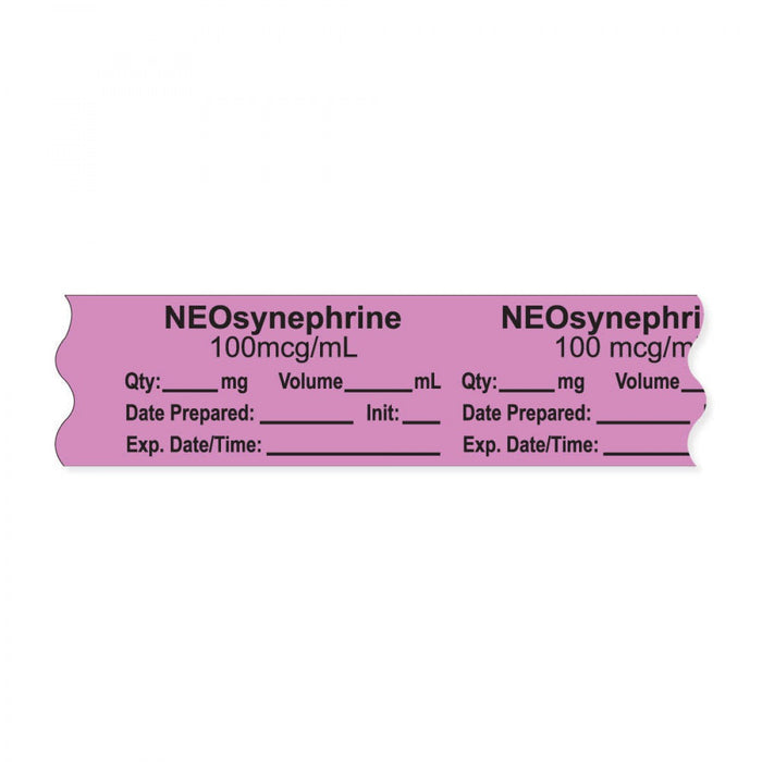 Anesthesia Tape, With Experation Date, Time, And Initial, Removable, "Neosynephrine 100 Mcg/Ml", 1" Core, 3/4" X 500", Violet, 333 Imprints, 500 Inches Per Roll