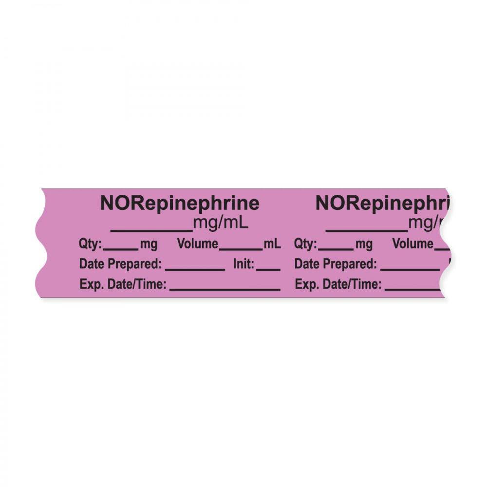 Anesthesia Tape, With Experation Date, Time, And Initial, Removable, "Norepinephrine Mg/Ml", 1" Core, 3/4" X 500", Violet, 333 Imprints, 500 Inches Per Roll