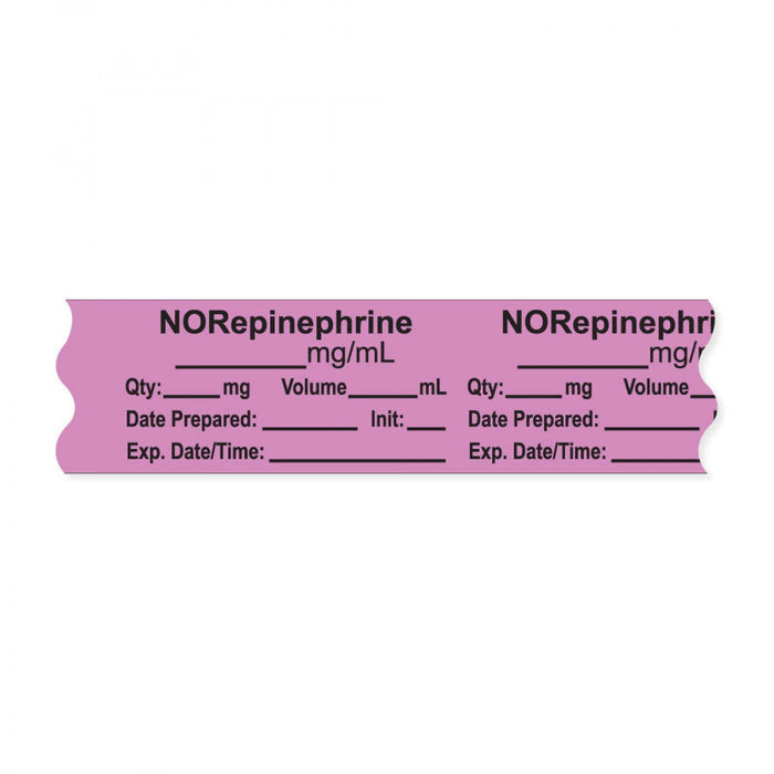 Anesthesia Tape, With Experation Date, Time, And Initial, Removable, "Norepinephrine Mg/Ml", 1" Core, 3/4" X 500", Violet, 333 Imprints, 500 Inches Per Roll