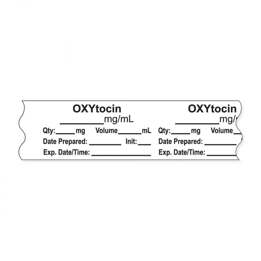 Anesthesia Tape, With Experation Date, Time, And Initial, Removable, "Oxytocin Mg/Ml", 1" Core, 3/4" X 500", White, 333 Imprints, 500 Inches Per Roll