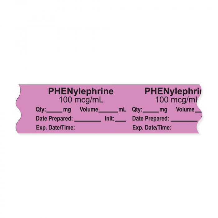 Anesthesia Tape, With Experation Date, Time, And Initial, Removable, "Phenylephrine 100 Mcg/Ml", 1" Core, 3/4" X 500", Violet, 333 Imprints, 500 Inches Per Roll