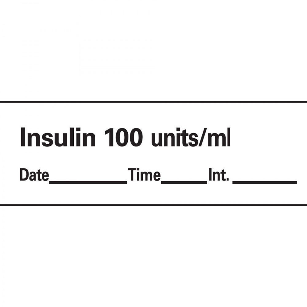 Anesthesia Tape With Date, Time, And Initial Removable Insulin 1"00 Units/Ml 1 Core 1/2" X 500" Imprints White 333 500 Inches Per Roll