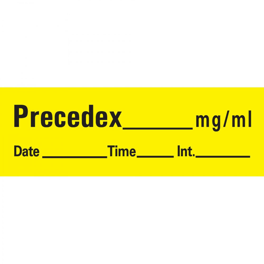 Anesthesia Tape With Date, Time, And Initial Removable Precedex Mg/Ml 1" Core 1/2" X 500" Imprints Yellow 333 500 Inches Per Roll