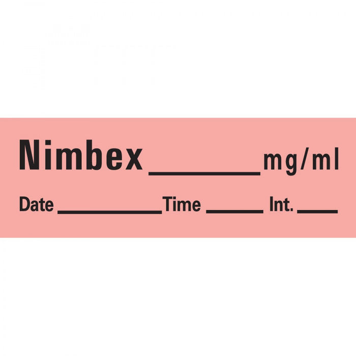 Anesthesia Tape With Date, Time, And Initial Removable Nimbex Mg/Ml Date 1" Core 1/2" X 500" Imprints Fl. Red 333 500 Inches Per Roll