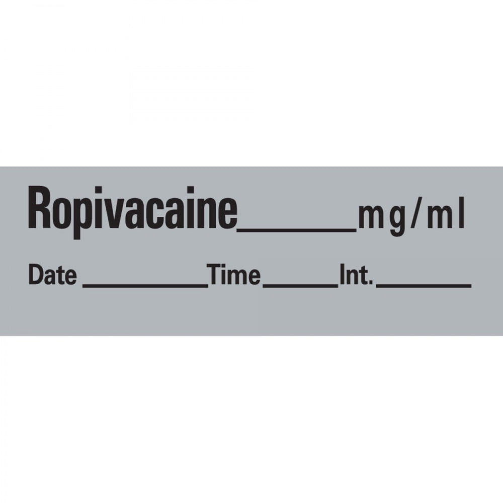 Anesthesia Tape With Date, Time, And Initial Removable Ropivacaine Mg/Ml 1" Core 1/2" X 500" Imprints Gray 333 500 Inches Per Roll