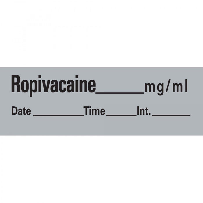 Anesthesia Tape With Date, Time, And Initial Removable Ropivacaine Mg/Ml 1" Core 1/2" X 500" Imprints Gray 333 500 Inches Per Roll