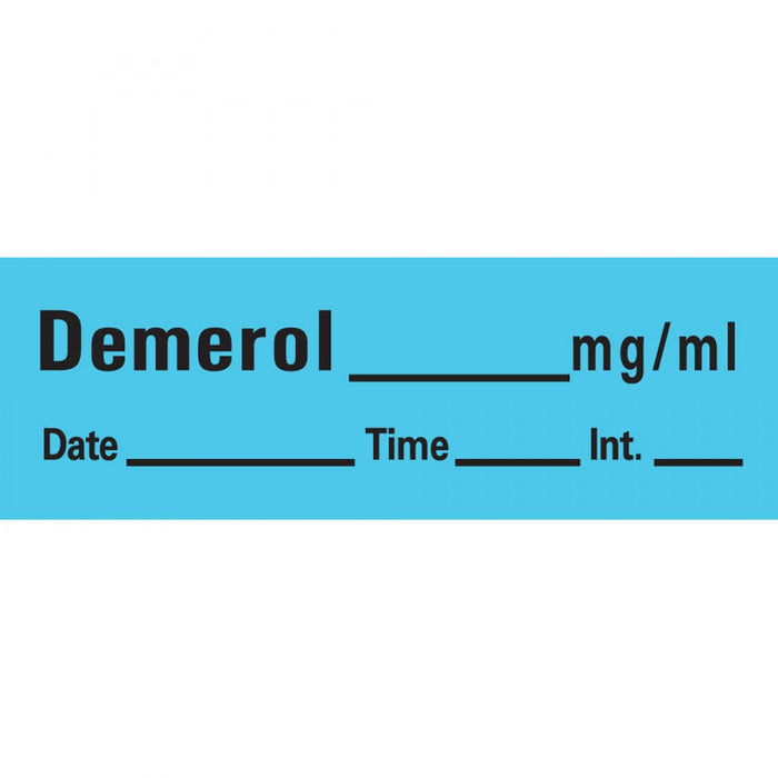 Anesthesia Tape With Date, Time, And Initial Removable Demerol Mg/Ml 1" Core 1/2" X 500" Imprints Blue 333 500 Inches Per Roll