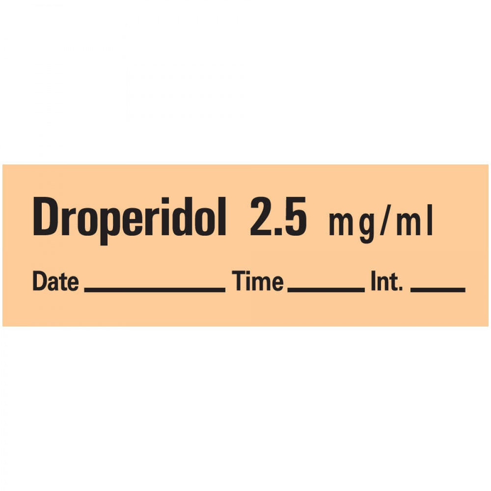 Anesthesia Tape With Date, Time, And Initial Removable Droperidol 2.5 Mg/Ml 1" Core 1/2" X 500" Imprints Salmon 333 500 Inches Per Roll