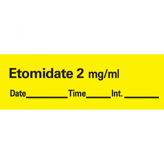 Anesthesia Tape With Date, Time, And Initial Removable Etomidate 2 Mg/Ml 1" Core 1/2" X 500" Imprints Yellow 333 500 Inches Per Roll