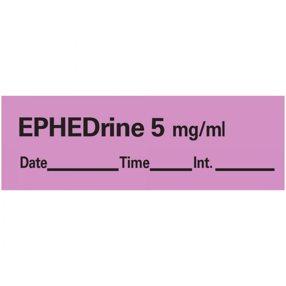 Anesthesia Tape With Date, Time, And Initial Removable Ephedrine 5 Mg/Ml 1" Core 1/2" X 500" Imprints Violet 333 500 Inches Per Roll