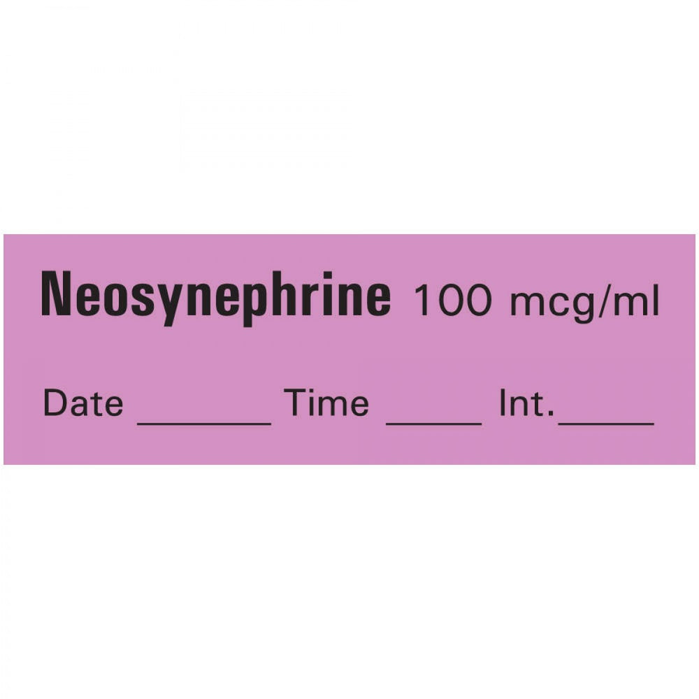 Anesthesia Tape With Date, Time, And Initial Removable Neosynephrine 100 Mcg/Ml 1 Core 1/2" X 500" Imprints Violet 333 500 Inches Per Roll