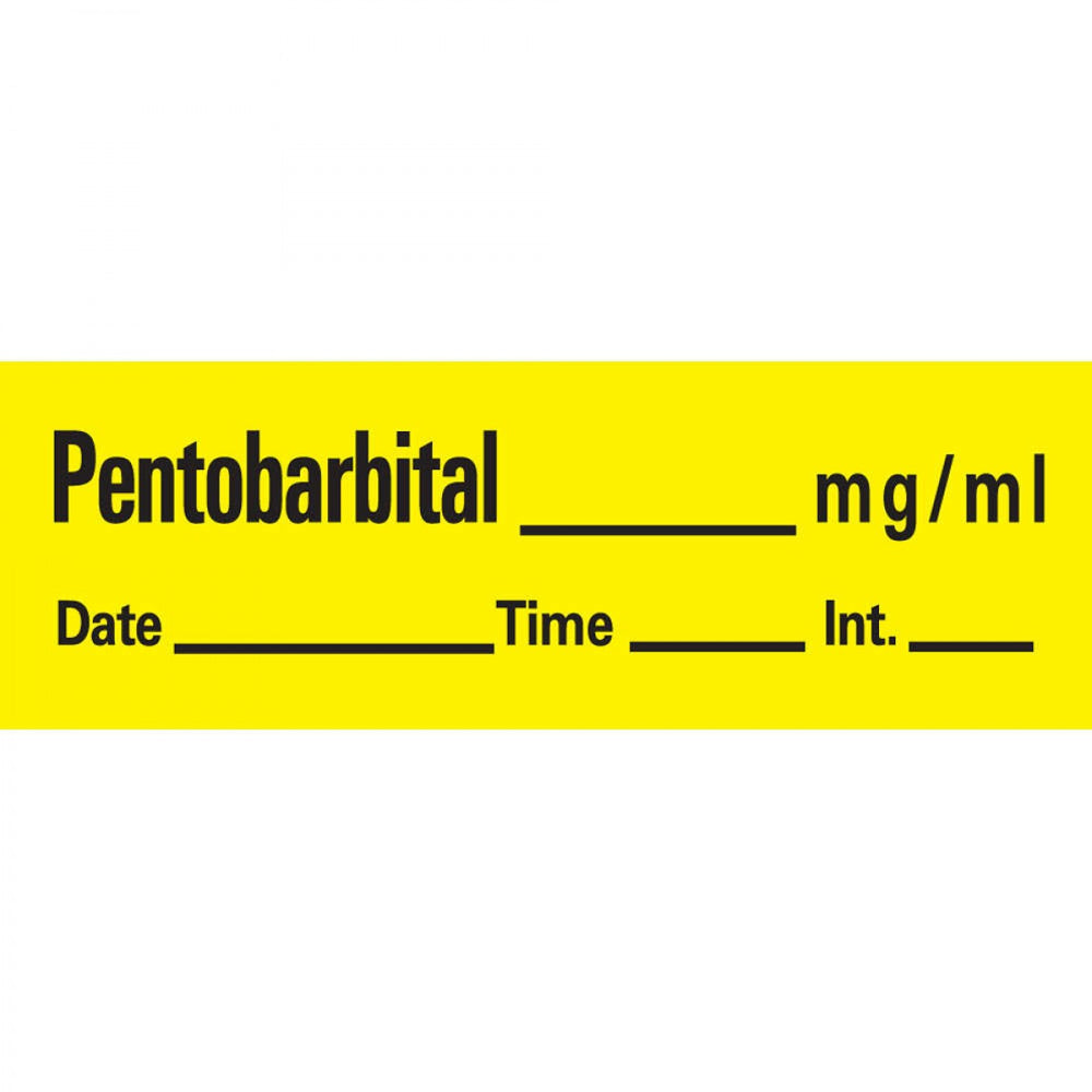 Anesthesia Tape With Date, Time, And Initial Removable Pentobarbital Mg/Ml 1" Core 1/2" X 500" Imprints Yellow 333 500 Inches Per Roll