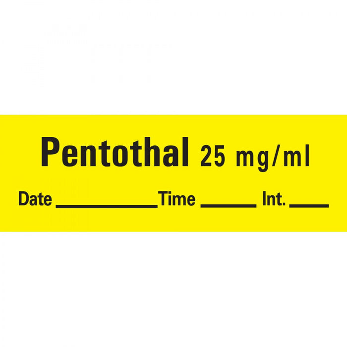 Anesthesia Tape With Date, Time, And Initial Removable Pentothal 25 Mg/Ml 1" Core 1/2" X 500" Imprints Yellow 333 500 Inches Per Roll