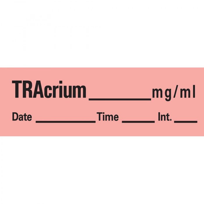 Anesthesia Tape With Date, Time, And Initial Removable Tracrium Mg/Ml 1" Core 1/2" X 500" Imprints Fl. Red 333 500 Inches Per Roll