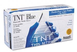 Ansell TNT Blue PF Disposable Nitrile Gloves - TNT Blue Powder-Free Thin Nitrile Exam Gloves, 5 Mil, 9.5", Blue, Size M - 565717