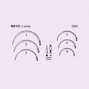 Anchor Products Mayo Catgut Surgical Needle - Mayo Catgut 1/2 Circle Suture Needle, Disposable, Taper Point, Size 1 - 1824-1DG