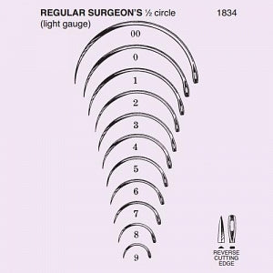 Anchor Products Regular Surg Needles - Regular Surgeon Half-Circle Needle, Reverse Cut, Size 2 - 1834-2DC