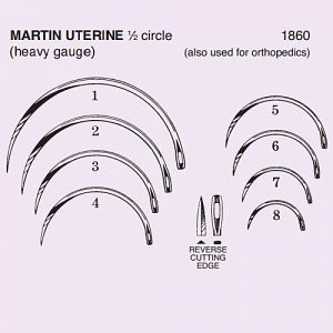 Anchor Products Martin Uterine Suture Needles - Martin Uterine Needle, Reverse Cutting, 1/2 Circle, Size 4 - 1860-4DC