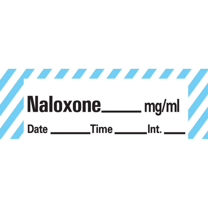 Anesthesia Tape With Date, Time, And Initial Removable Naloxone Mg/Ml 1" Core 1/2" X 500" Imprints White With Blue 333 500 Inches Per Roll