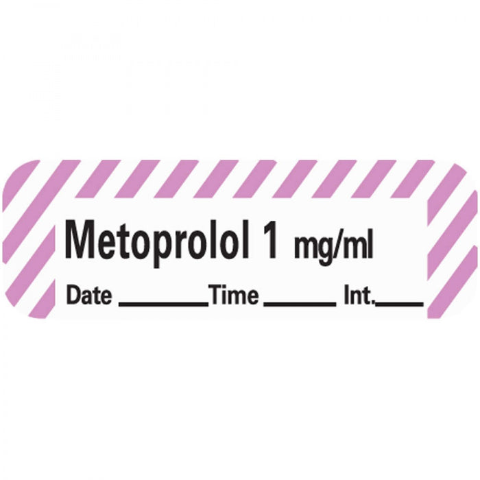 Anesthesia Tape With Date, Time, And Initial Removable Metoprolol 1 Mg/Ml 1" Core 1/2" X 500" Imprints White With Violet 333 500 Inches Per Roll