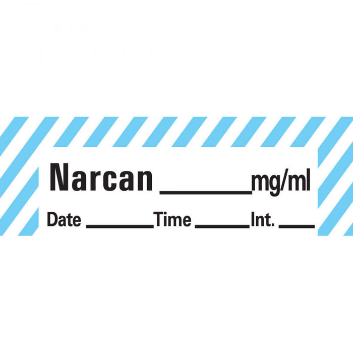 Anesthesia Tape With Date, Time, And Initial Removable Narcan Mg/Ml Date 1" Core 1/2" X 500" Imprints White With Blue 333 500 Inches Per Roll