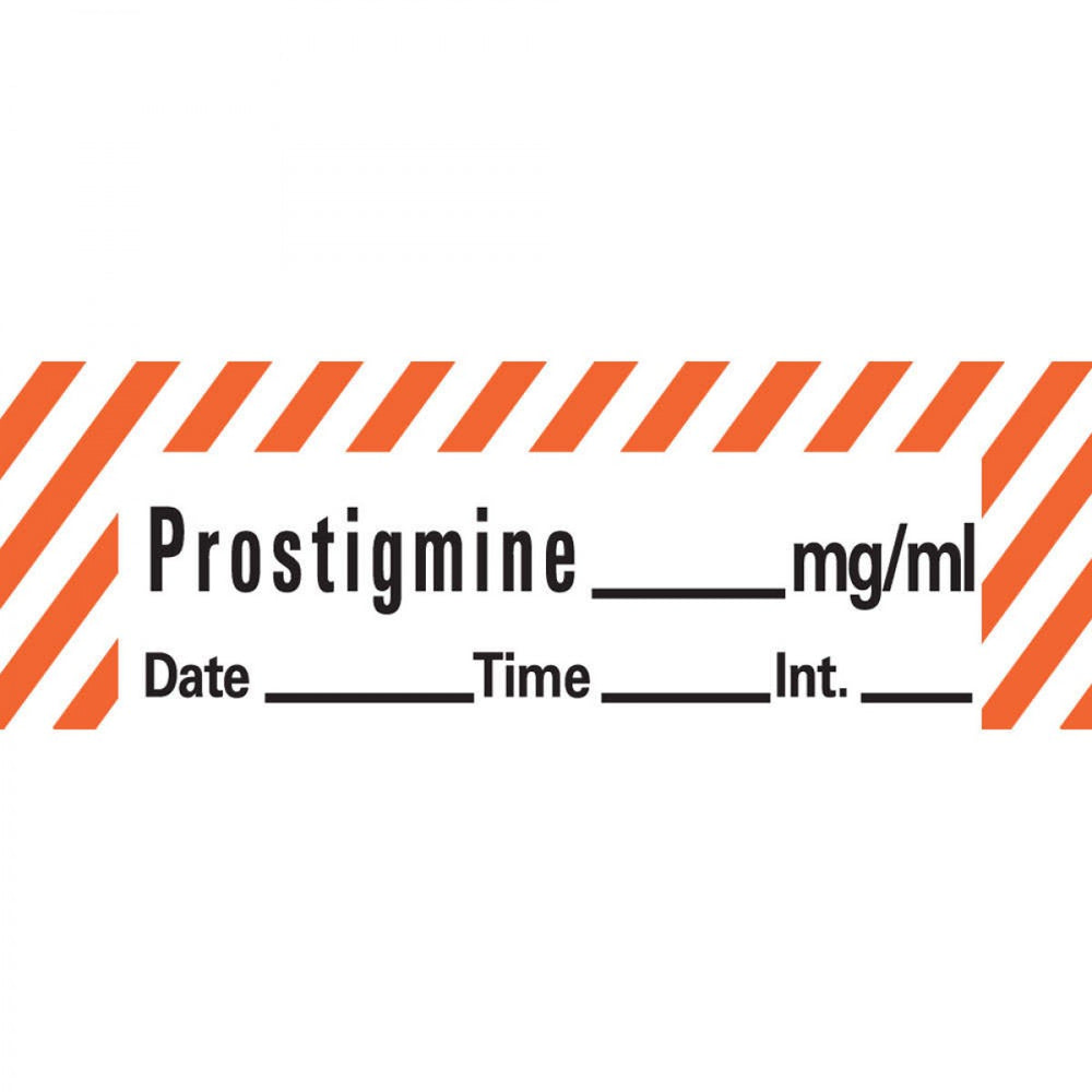 Anesthesia Tape With Date, Time, And Initial Removable Prostigmine Mg/Ml 1" Core 1/2" X 500" Imprints White 333 500 Inches Per Roll