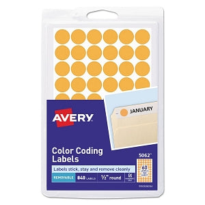 Avery Round Color-Coding Label - Removable Color-Coding Labels, Handwrite Only, 1/2" Round, Neon Orange - 05062