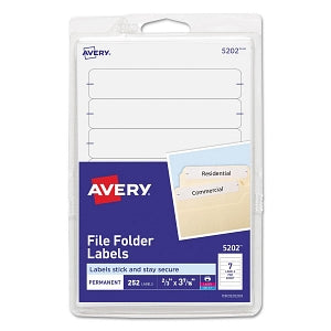 Avery-Dennison Permanent File Folder Labels - Permanent File Folder Labels, 11/16" x 3-7/16", White - 05202