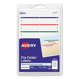 Avery-Dennison Permanent File Folder Labels - Permanent File Folder Labels, 11/16" x 3-7/16", White / Assorted Bars - 05215