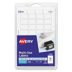 Avery Multiuse Removable Rectangular Labels - Removable Multi-Use Labels, Print / Write, 1/2" x 3/4", White - 05418