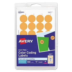 Avery Multiuse Removable Round Labels - Removable Multi-Use Labels, Print / Write, 3/4" Round, Neon Orange - 05471