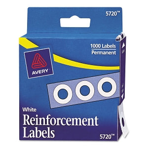 Avery Punched Hole Page Reinforcement - Dispenser Pack Hole Reinforcements, 0.25" dia., White, 1000/Pack - 05720