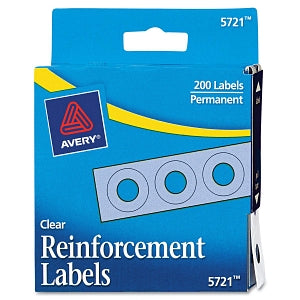 Avery Punched Hole Page Reinforcement - Dispenser Pack Hole Reinforcements, 0.25" dia., Clear, 200/Pack - 05721