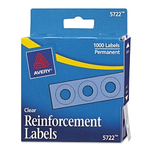 Avery Punched Hole Page Reinforcement - Dispenser Pack Hole Reinforcements, 0.25" dia., Clear, 1, 000/Pack - 05722