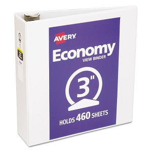 Avery Economy Round-Ring View Binders - White 3" Capacity Round Ring Economy View Binder - 05741