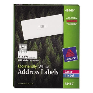 Avery-Dennison Easy-Peel White Address Labels - EcoFriendly Mailing Address Labels, Laser / Inkjet, 1" x 2-5/8", White, 30 Labels / Sheet - 48460