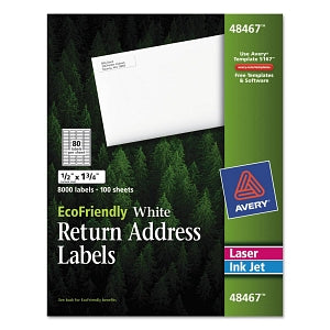 Avery-Dennison Easy-Peel White Address Labels - EcoFriendly Easy Peel Return Address Labels, Laser / Inkjet, 1/2" x 1-3/4", White, 80 Labels / Sheet - 48467